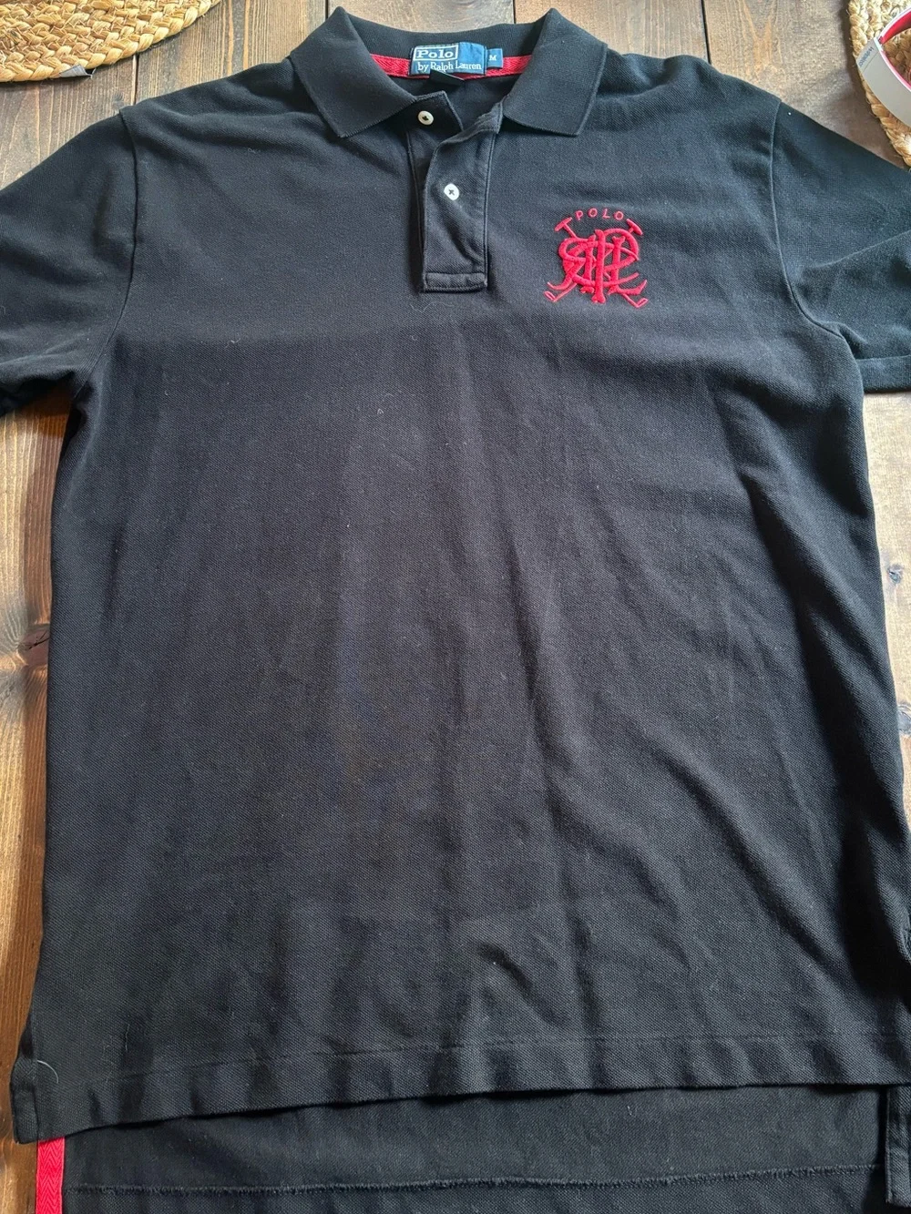 Ralph Lauren Black Polo with Red Crest Embroidery